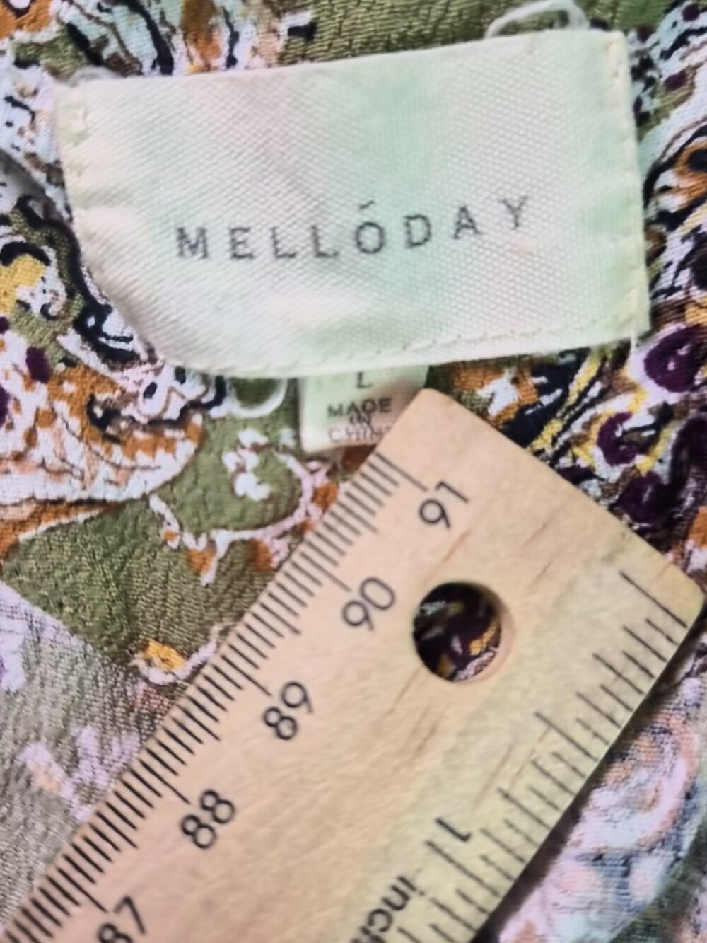 Melloday Womens Size L Green Paisley Smocked Empire Waist Boho Tunic Top F957 - Picture 6 of 11